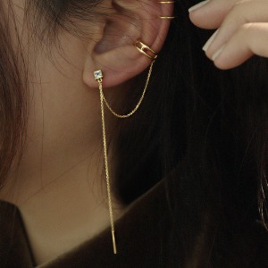 여성 실버 925 은 이어커프형 체인 연결 귀걸이